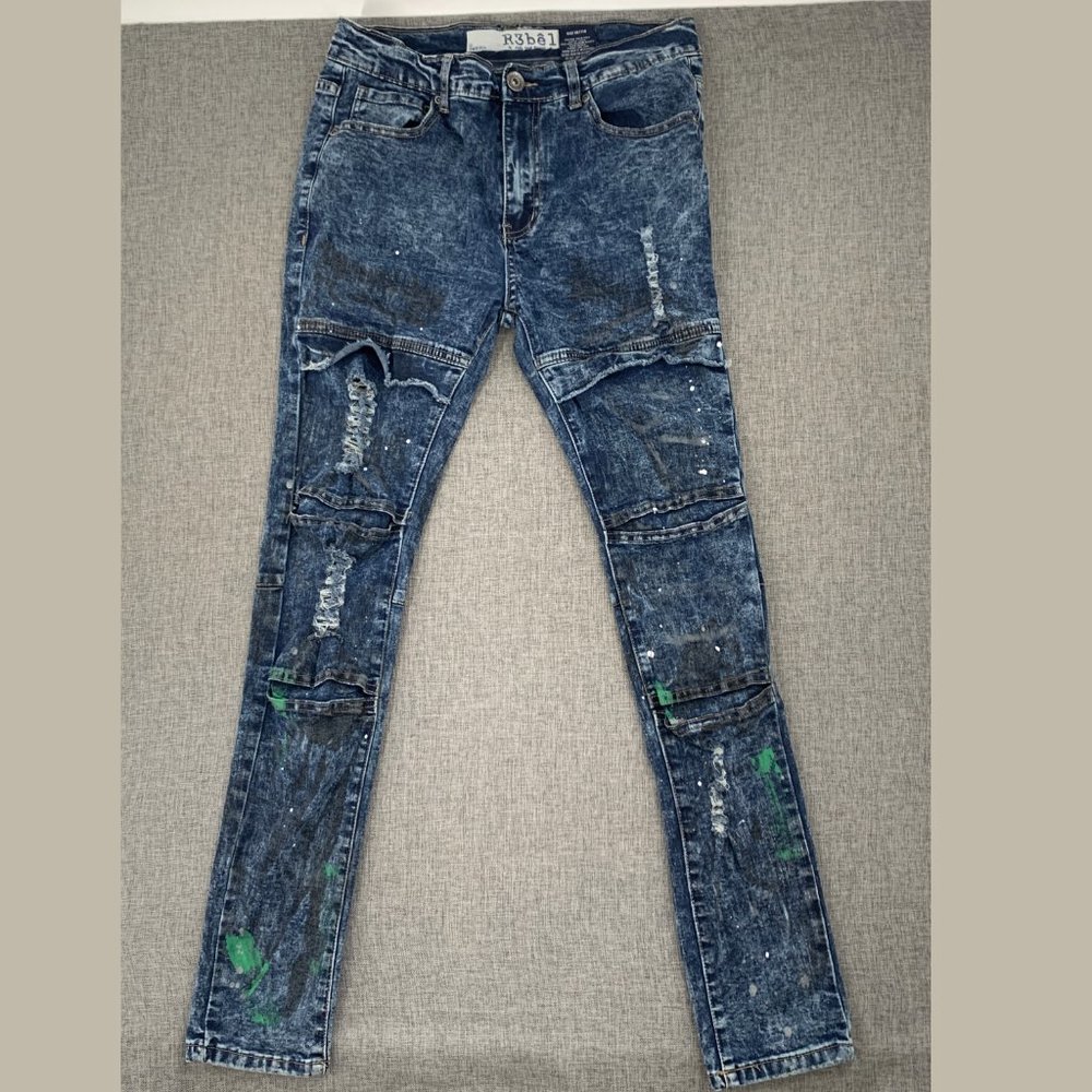 Rebel Minds R3bel Distressed Skinny Jeans W32 L32 78% Cotton Paint‎ Splatter